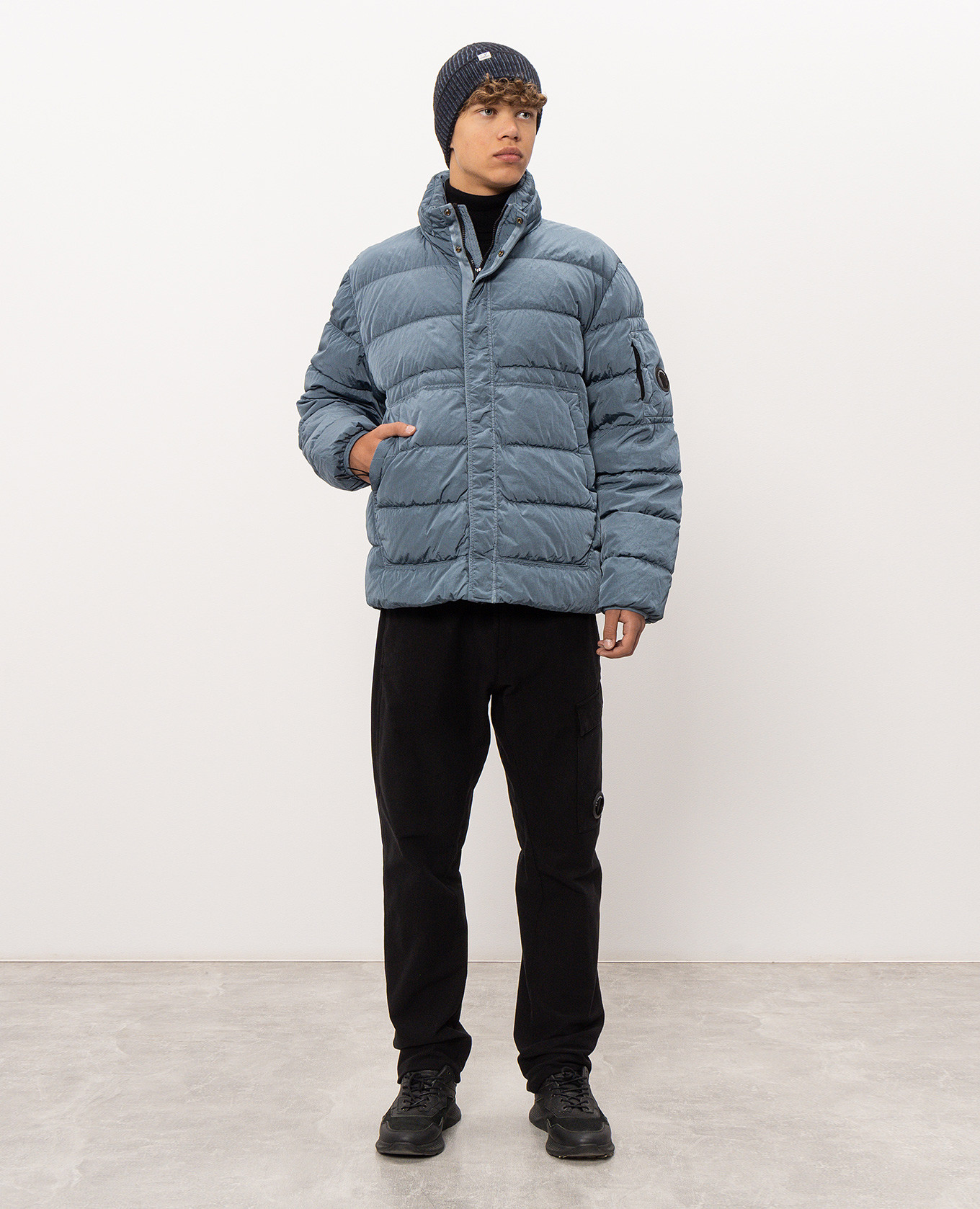 Blue down jacket with logo patch C.P. Company 2