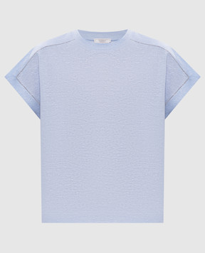 Peserico Blue linen t-shirt with monil chain S06416J00D03036