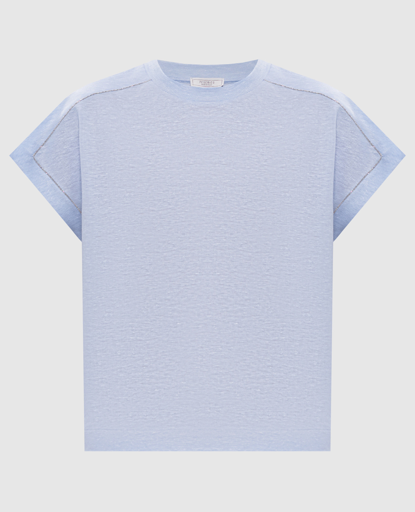 Blue linen t-shirt with monil chain