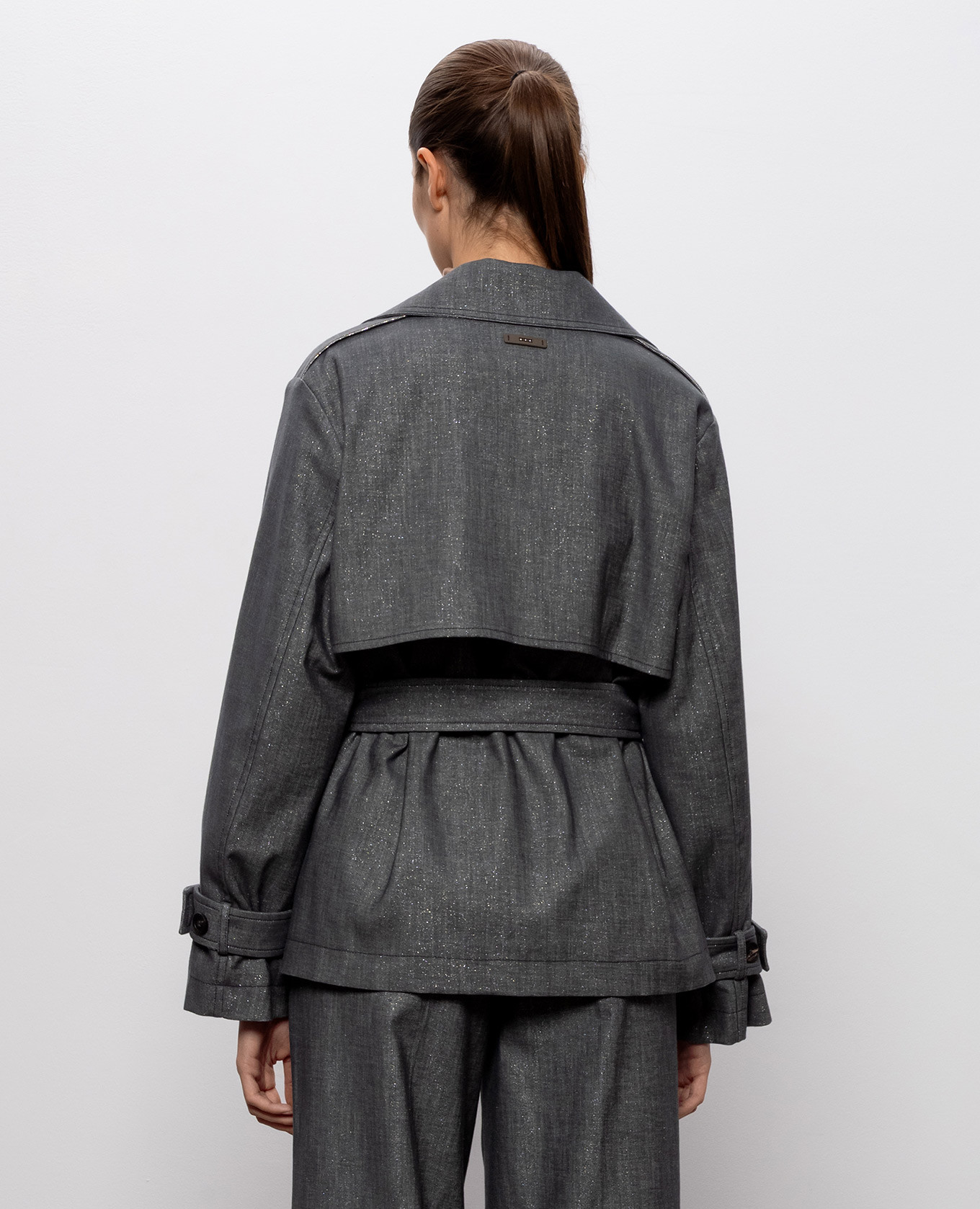 Gray cropped trench coat with lurex Peserico 4