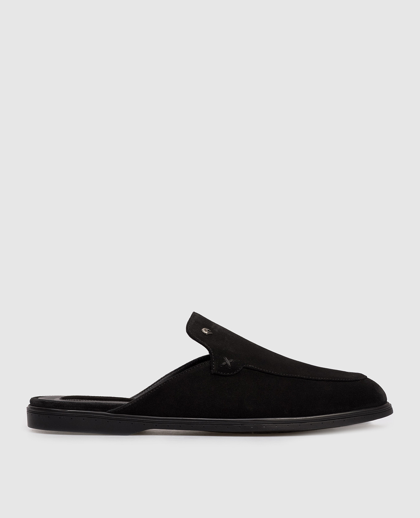 Black suede mules with emblem
