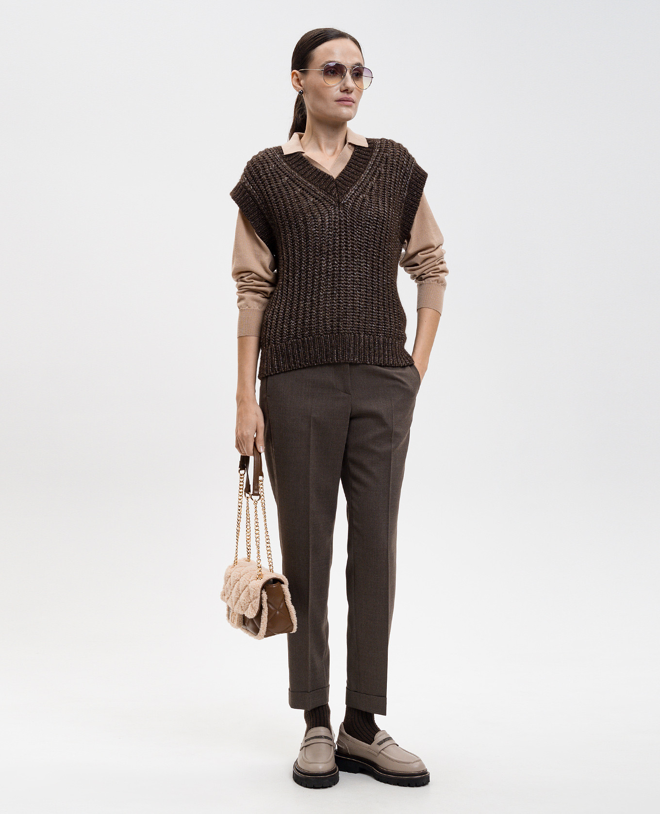 Beige wool pullover with polo collar Peserico 2
