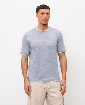 Brunello Cucinelli Blue melange linen T-shirt MW8357427