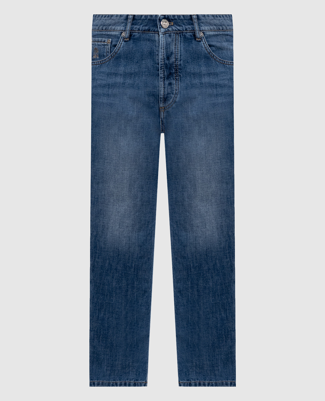 Blue jeans with embroidered emblem