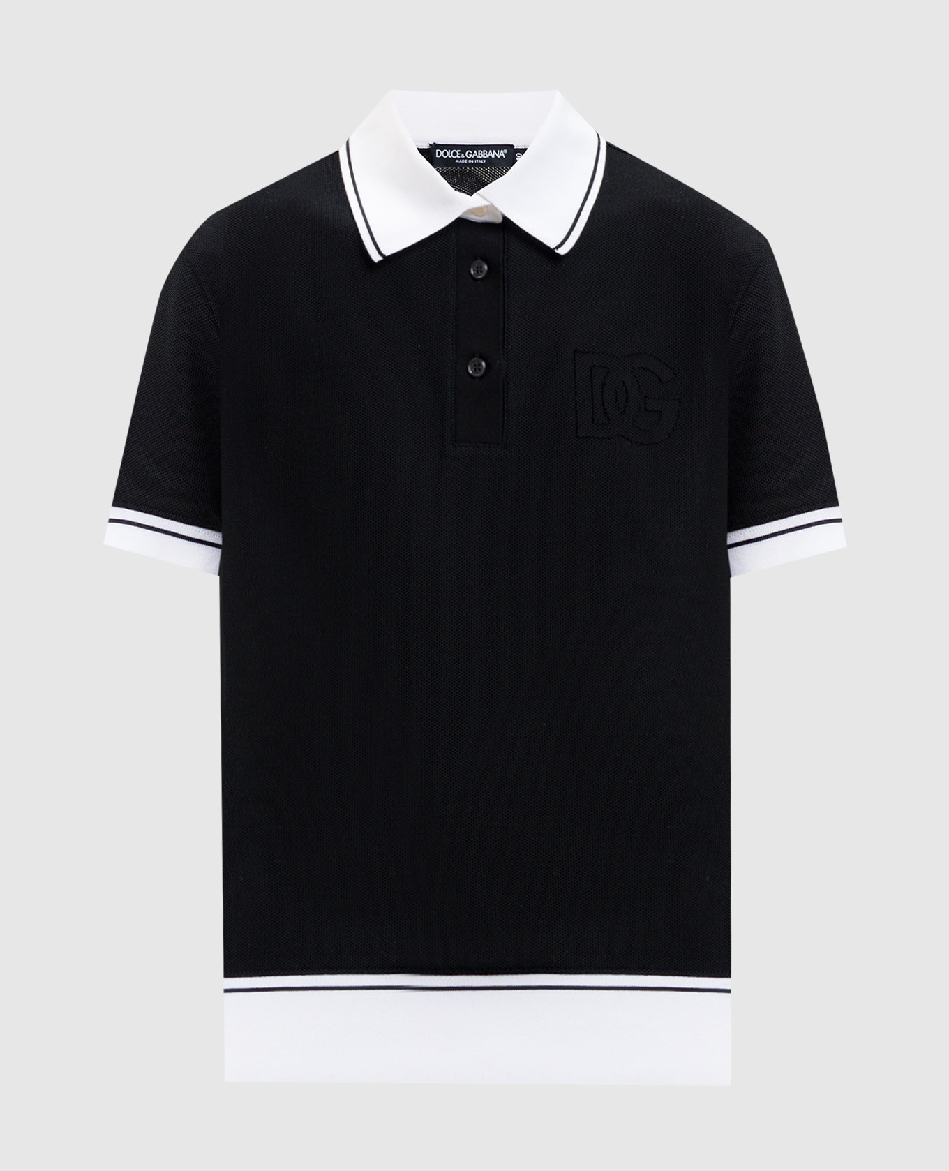 Black polo shirt with monogram patch