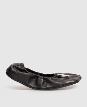 Maison Margiela MM6 Black leather ballet flats with logo S59WZ0106P7565