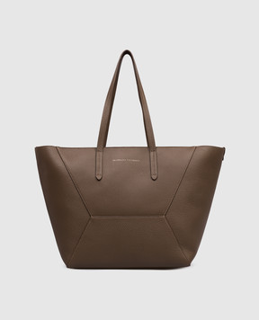 Brunello Cucinelli Brown leather tote bag with logo print MBDKD2571