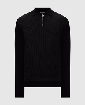 Stefano Ricci Black wool, silk and cashmere polo shirt K202025P30F26393
