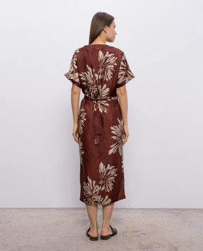 Brunello Cucinelli Brown printed silk wrap dress MQ967AHG41