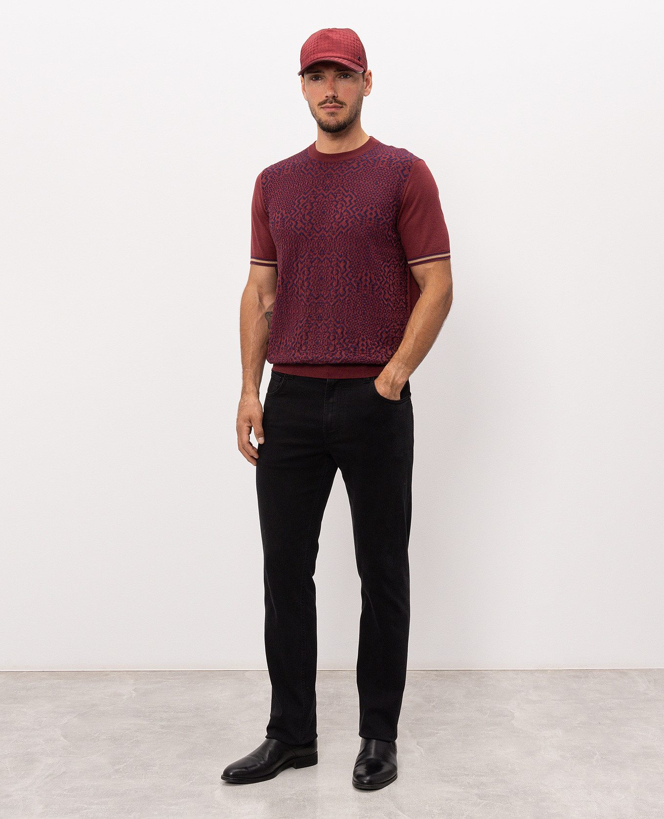 Burgundy T-shirt with patterned silk Stefano Ricci 2