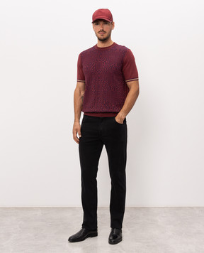 Stefano Ricci Burgundy T-shirt with patterned silk K818102G10F25283
