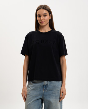 Alexander McQueen Black T-shirt with textured logo 858325QLAE6