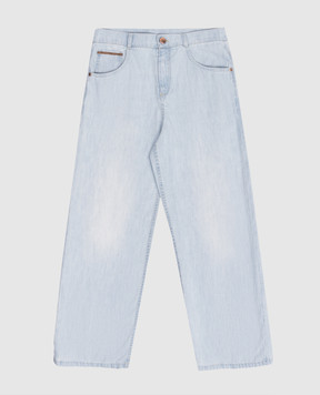 Brunello Cucinelli Children's blue jeans with a monil chain BH192P644B