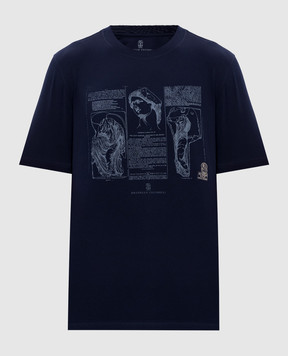 Brunello Cucinelli Blue T-shirt with branded print M0B138517