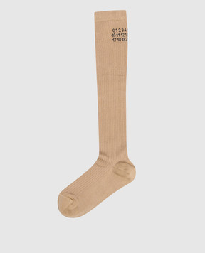 Maison Margiela MM6 Beige knee-high socks with emblem pattern S52TL0038M13244