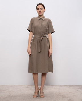 Peserico Brown dress with linen A0203905435
