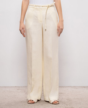Peserico Ivory linen pants with monil chain P04274A02606