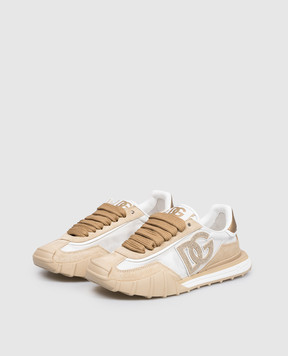 Dolce&Gabbana Beige Athletic combo sneakers with crystal monogram patch CK2384A6N71