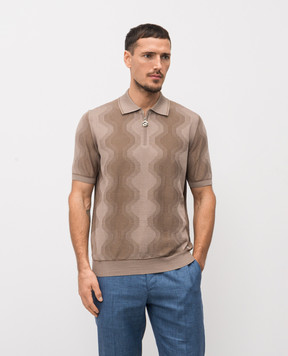 Stefano Ricci Beige polo shirt with patterned silk K818105P31F26171