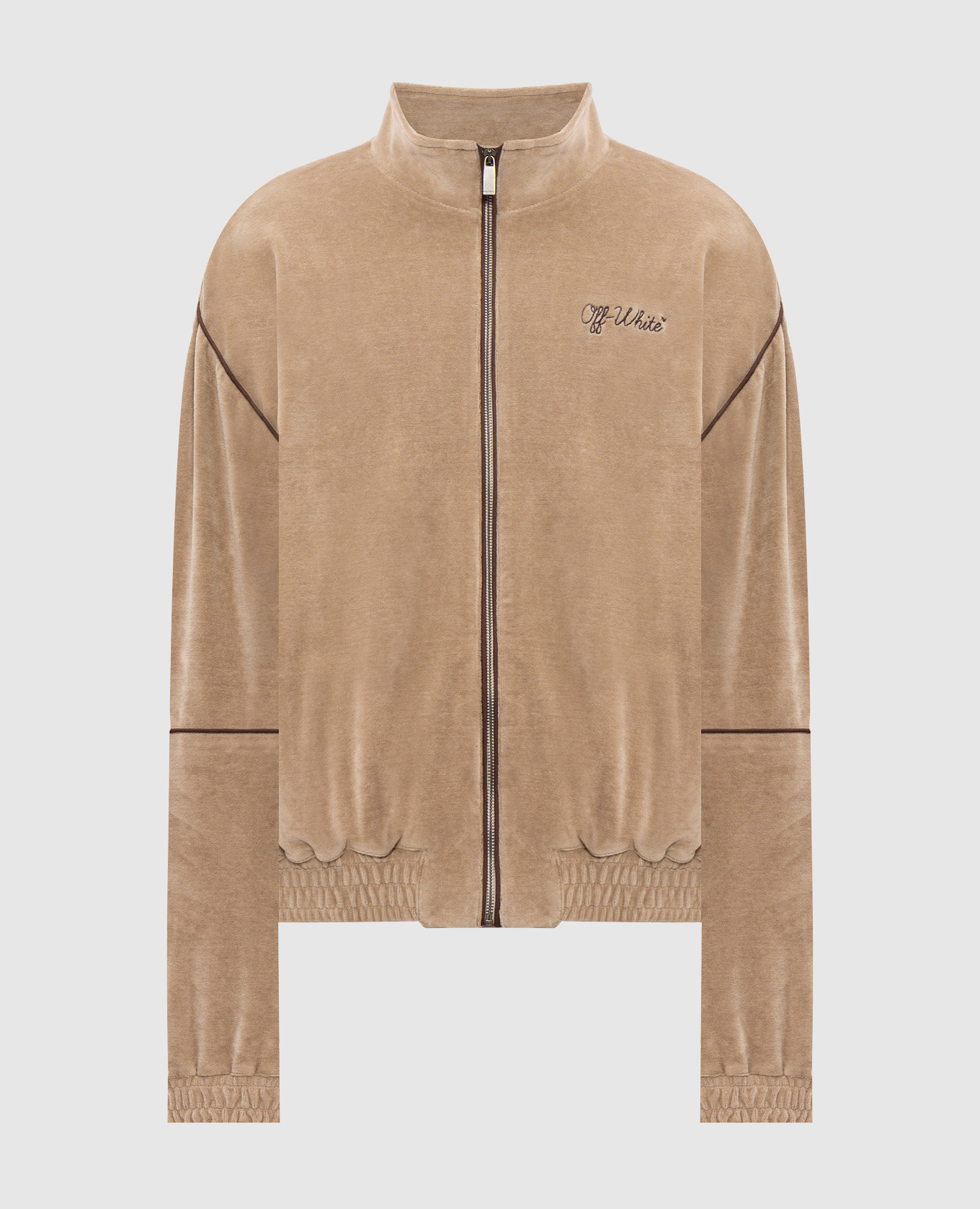 Giacca sportiva in velluto beige con ricamo del logo.