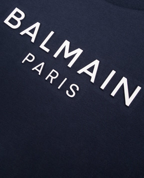 Balmain Children's blue T-shirt with textured logo BZ8L11Z36721214