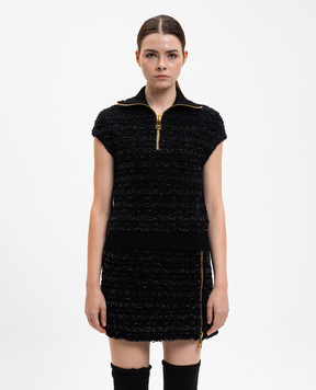 Balmain Black T-shirt top with zipper FF0GB025KJ16