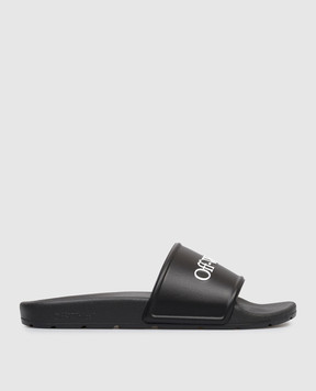 Off-White Black sliders with textured logo OWIU001S26MAT002
