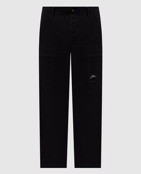 C.P. Company Black cargo pants with logo patch MPA090A005529G