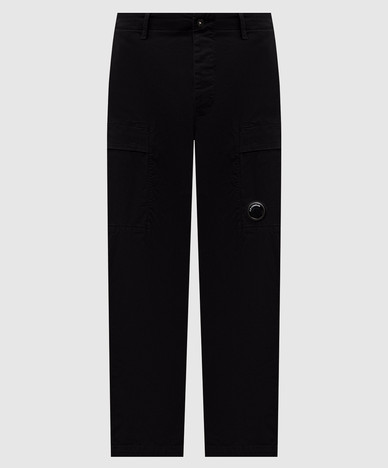 Black cargo pants with logo patch