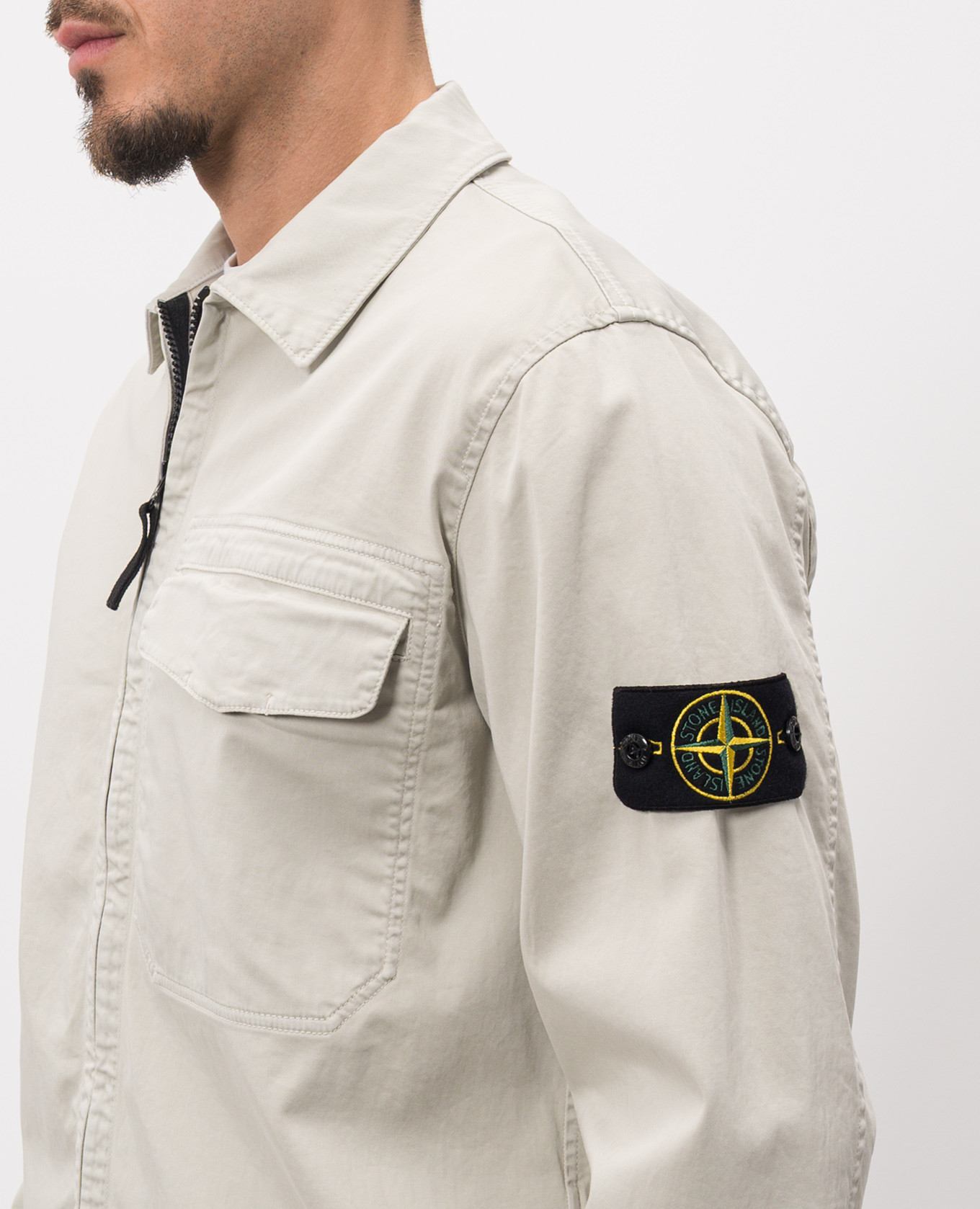 

Gray zip-up shirt with logo patch Stone Island, Grey