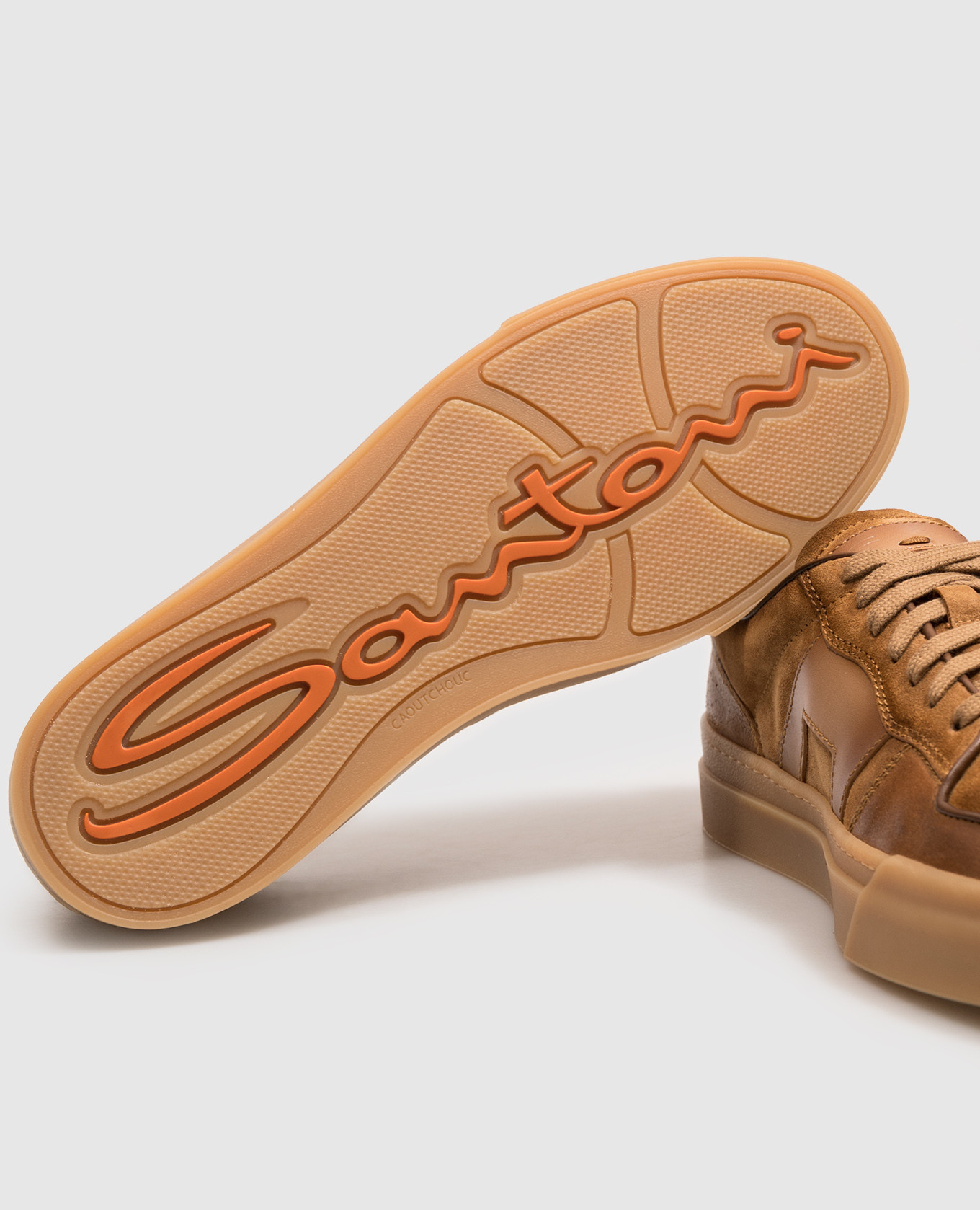 Brown leather sneakers with logo patch Santoni 5