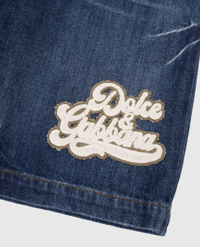 Dolce&Gabbana Children's blue denim shorts with a patch L44Q03LDD66812+