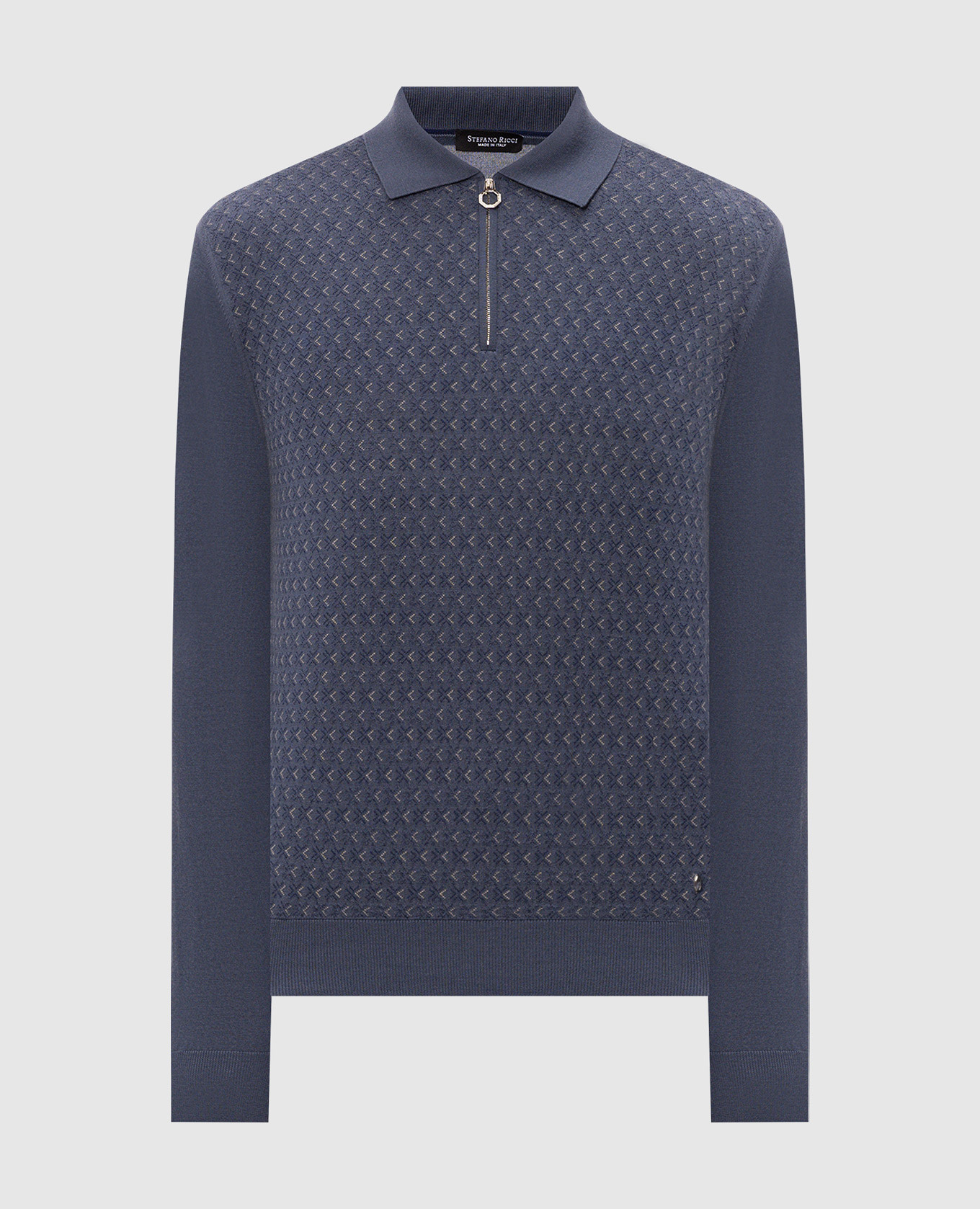 Blue wool and silk polo shirt