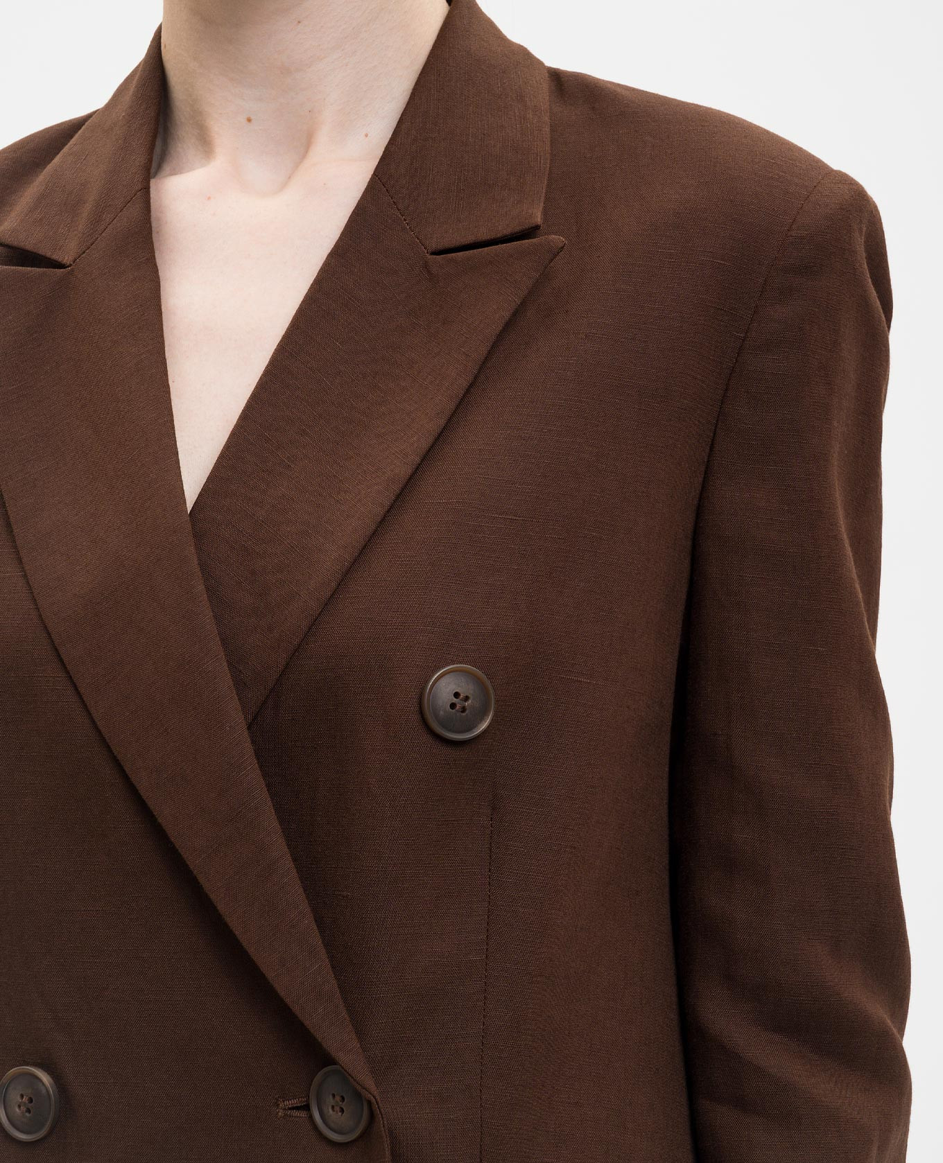 

Brown double-breasted jacket with linen Twinset