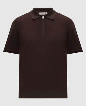 Canali Brown cotton polo shirt with woven pattern MK02461C0454