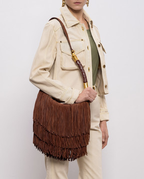 Balmain Ébène brown suede hobo bag GN0BT053LWSF