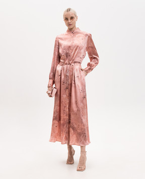 Kiton Pink silk shirt dress with floral print D52302K0873G