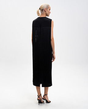 David Koma Black sheath dress with fringe AW25DK40D