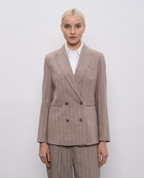 Peserico Gray double-breasted striped jacket with linen A0119900676