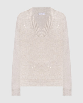 Brunello Cucinelli Beige cashmere and silk pullover with sequins M73540802