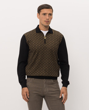 Stefano Ricci Black wool and silk patterned polo shirt KE06020P30E26406