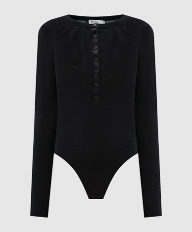 Susanne black ribbed silk and cashmere bodysuit