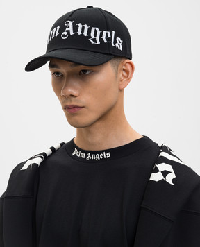 Palm Angels Black cap with contrasting logo embroidery PMLB104S26FAB003