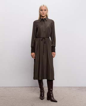 Peserico Brown midi dress with wool S02789A2776