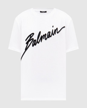 Balmain White T-shirt with logo print GH1EG000BC86