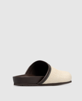 Brunello Cucinelli Beige raffia mules with monil chain MZQ9G3154