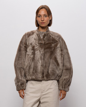 Brunello Cucinelli Brown sheepskin coat with monil chain MPMRA3351