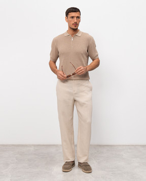 Pini Parma Beige polo shirt with zipper POLRIBZIPTAU