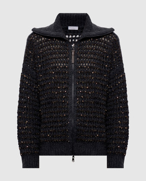 Brunello Cucinelli Blue openwork cardigan with sequins MGO378806