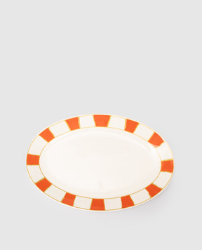Geminiano Cozzi 1765 White porcelain oval dish Striche Arancio e Oro TTCFL20329053